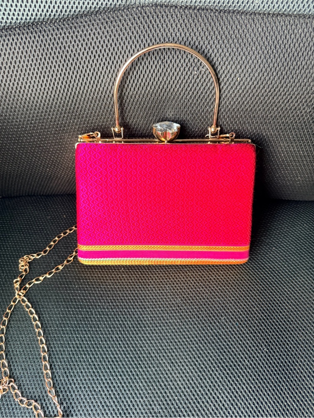 Elegant Pink Top-Handle Evening Bag with Gold Accents